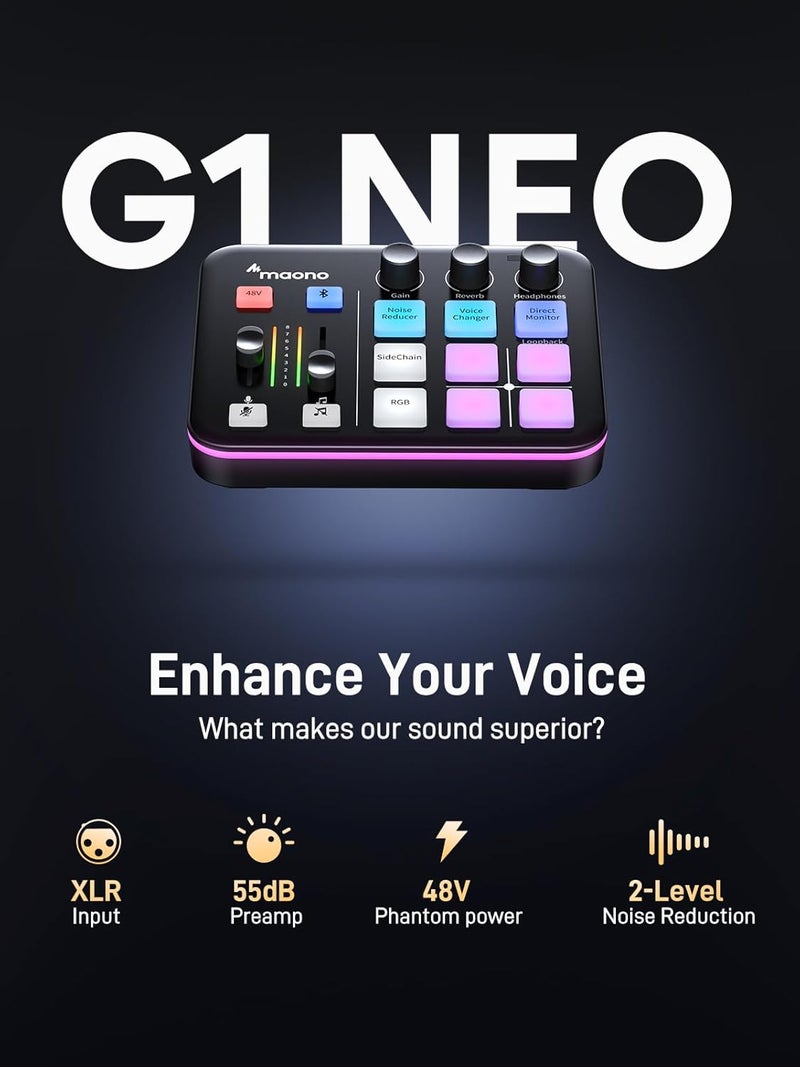 Maono Gaming Streaming Equipment Bundle: Audio Interface Mixer and XLR Dynamic Mic RGB Noise Reduction Live Streaming Podcasting MaonoCaster PD200XS&G1 NEO - Image 3